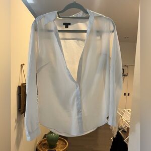 Ann Taylor Sheer Button Down Shirt - White